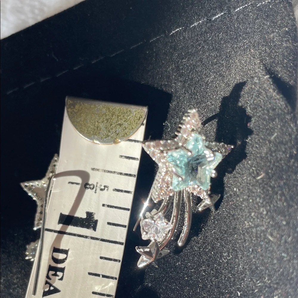 Zirconia Star Silver Starburst Earrings Crystal blue topaz